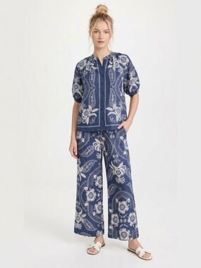 NWT Joie Top and Pant Set Sz S Blue White Linen Blend Floral